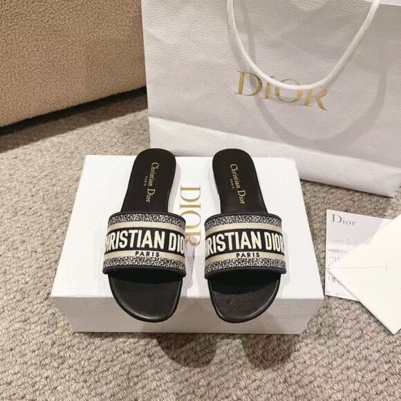 Christian Dior Sparkly Dway Slide Black Sandals - Picture 1 of 8